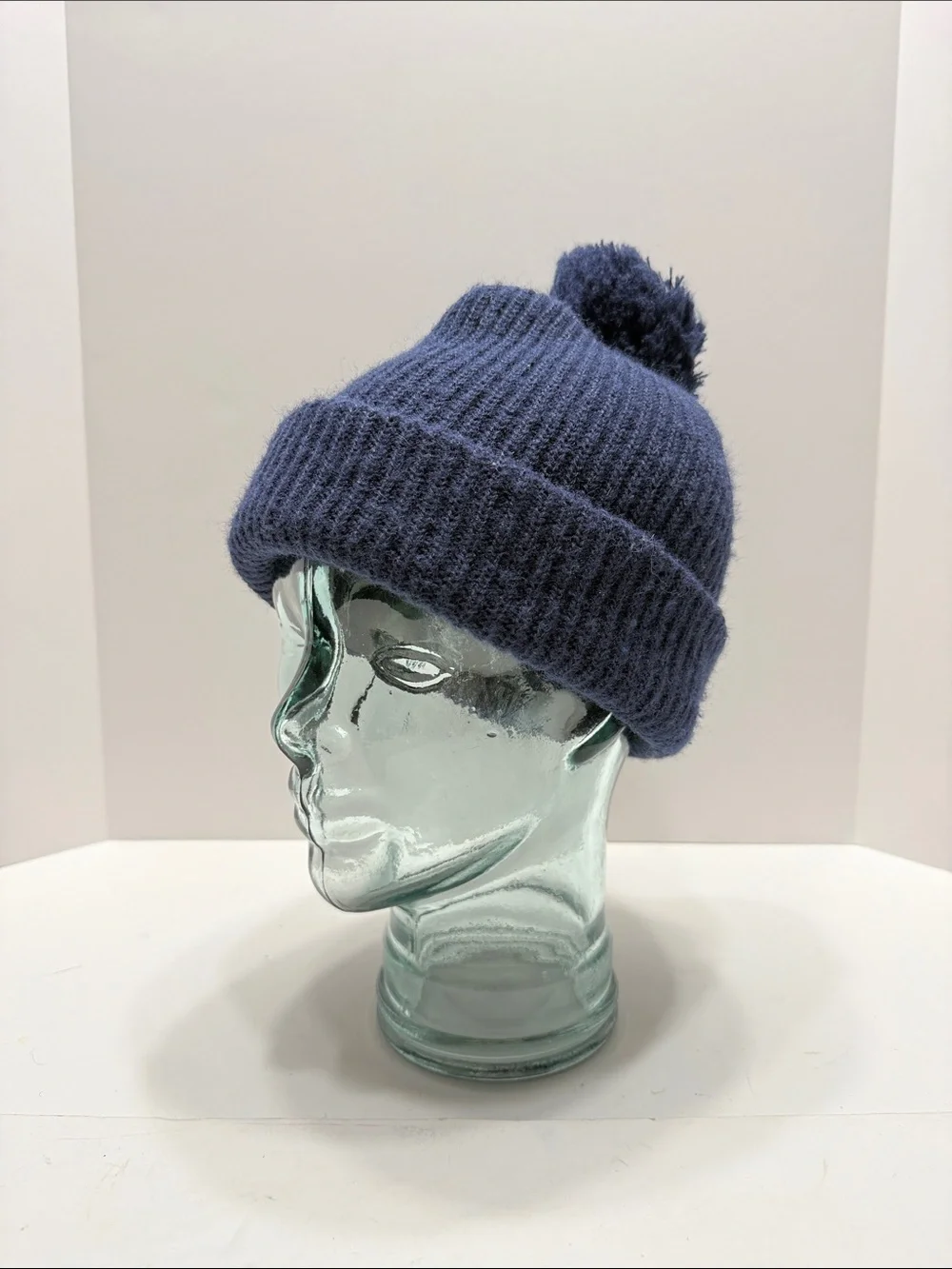 Cozy Knit Pom-Pom Beanie Hat in Dusty Blue